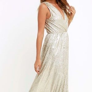 “All That Shimmers Is Gold Light Gold Maxi Dress”